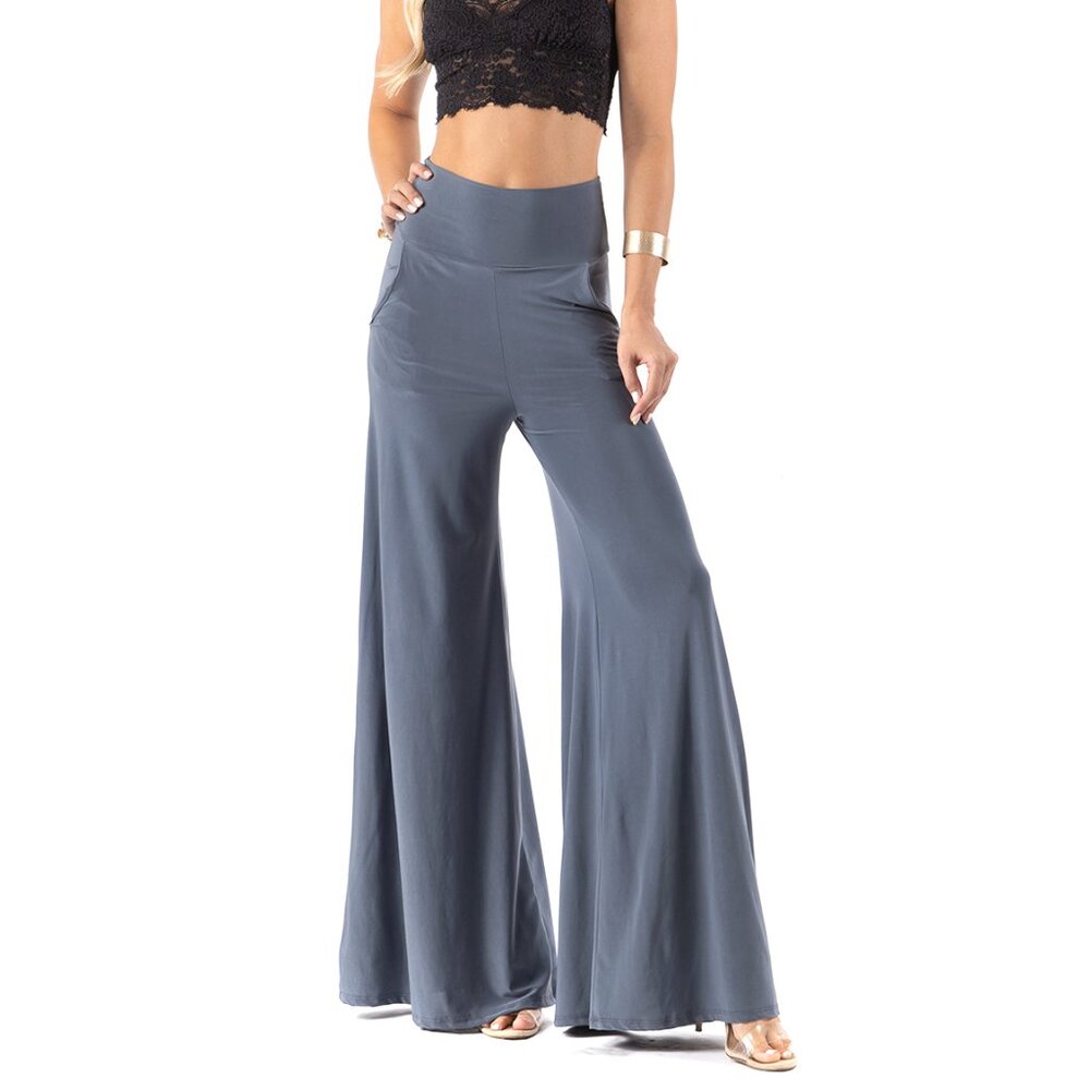 Slate Gray High Waisted Palazzo Pants – Wide Leg, Pockets, Flowy & Comfortable